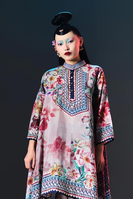 Rajdeep Ranawat Navya Tunic Brick Draped Band Collar Tunic 