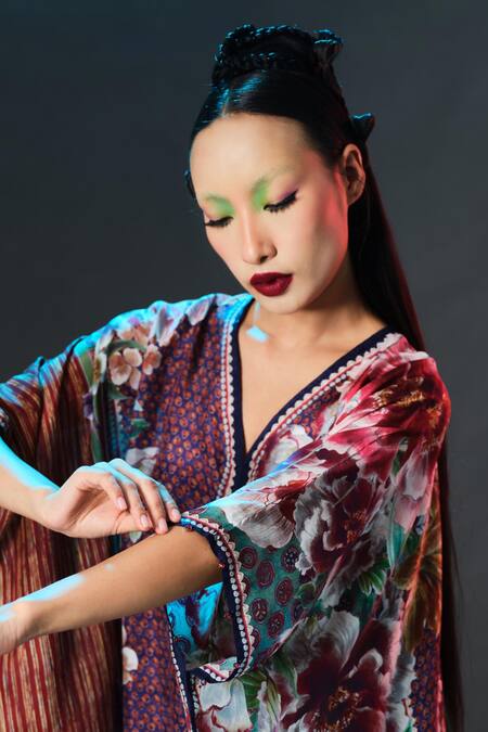 Rajdeep Ranawat_Multi Color Silk V-neck Kaliza V Floral _Online_at_Aza_Fashions