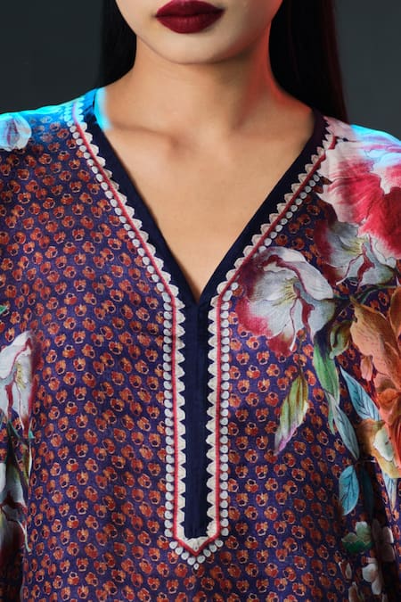 Buy_Rajdeep Ranawat_Multi Color Silk V-neck Kaliza V Floral _Online_at_Aza_Fashions