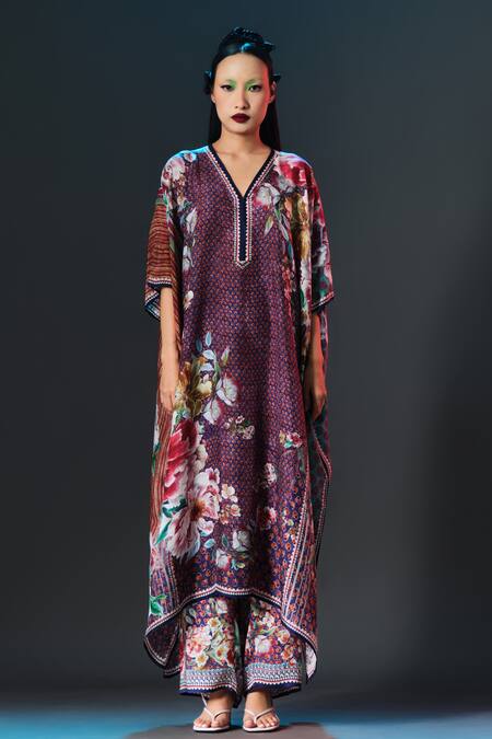Shop_Rajdeep Ranawat_Multi Color Silk V-neck Kaliza V Floral _Online_at_Aza_Fashions