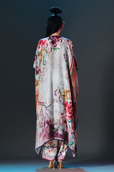 Rajdeep Ranawat Kaliza Kaftan V Neck Floral Silk Kaftan 