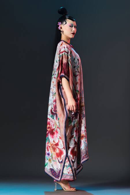 Rajdeep Ranawat_Taupe Silk V-neck Kaliza V Floral _Online_at_Aza_Fashions