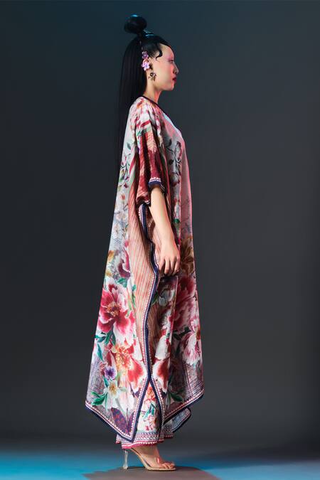 Shop_Rajdeep Ranawat_Taupe Silk V-neck Kaliza V Floral _Online_at_Aza_Fashions