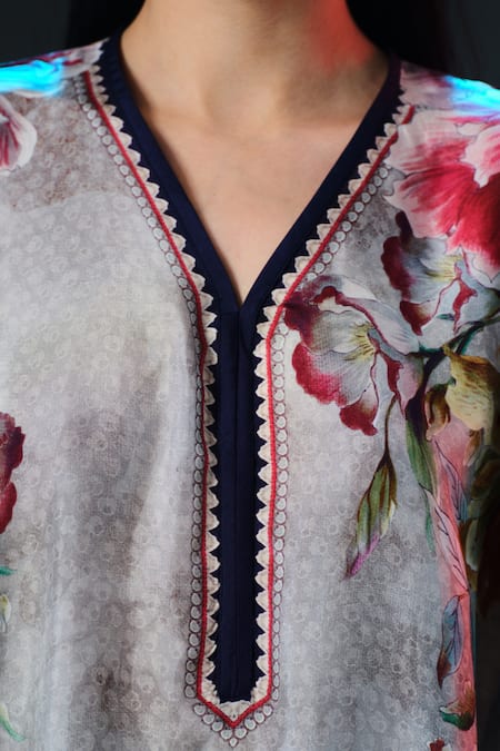 Buy_Rajdeep Ranawat_Taupe Silk V-neck Kaliza V Floral 