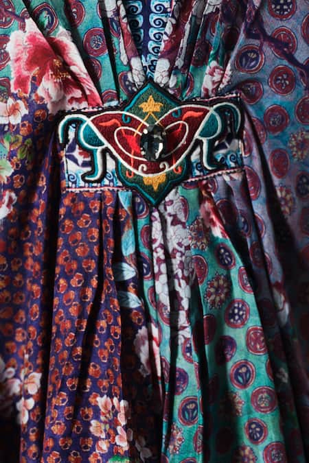 Buy_Rajdeep Ranawat_Multi Color Silk V-neck Maya Print Designer _Online_at_Aza_Fashions