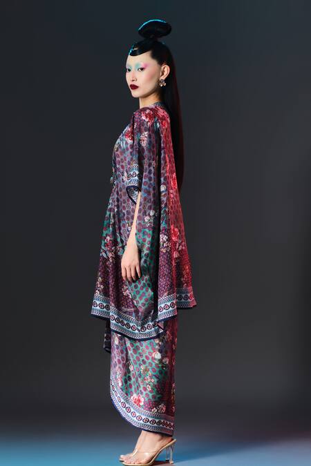 Buy_Rajdeep Ranawat_Multi Color Silk V-neck Maya Print Designer 