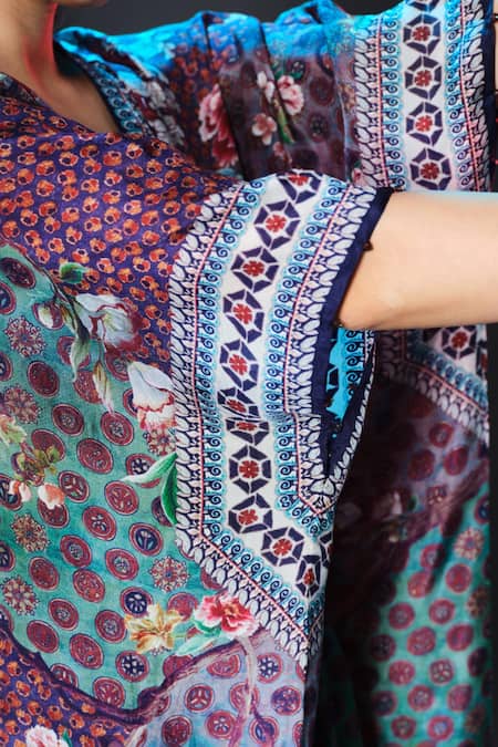 Shop_Rajdeep Ranawat_Multi Color Silk V-neck Maya Print Designer 