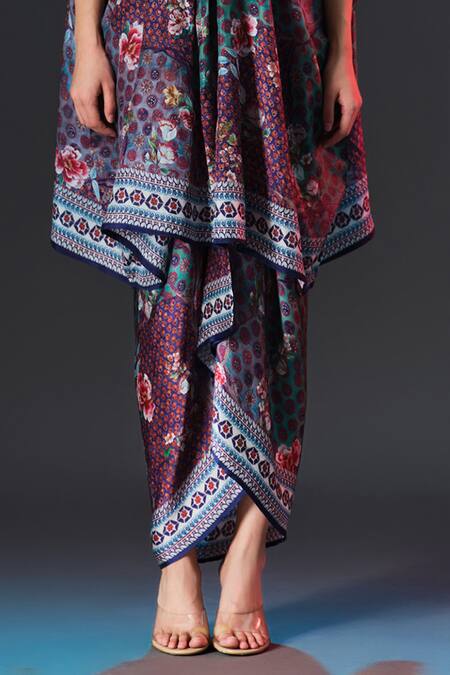 Rajdeep Ranawat_Multi Color Modal, Satin Indonesia Printed Tie Up Draped _at_Aza_Fashions