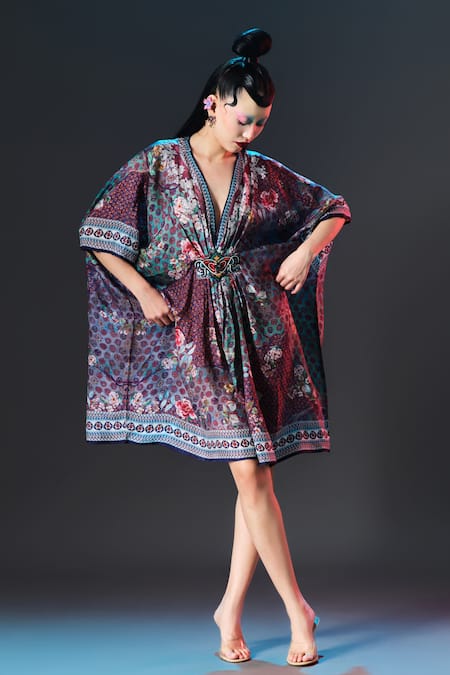 Buy_Rajdeep Ranawat_Multi Color Modal, Satin Indonesia Printed Tie Up Draped 