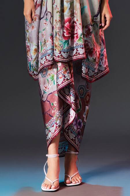 Buy_Rajdeep Ranawat_Beige Modal, Satin Indonesia Printed Tie-up Draped 