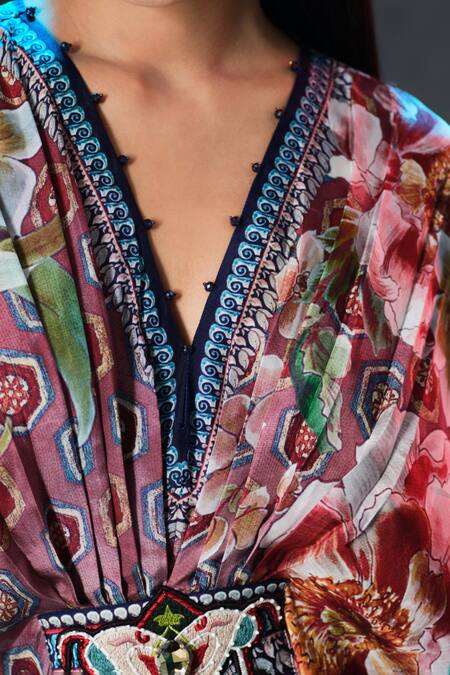 Rajdeep Ranawat_White Silk Embroidery V-neck Imama Printed Long V _at_Aza_Fashions