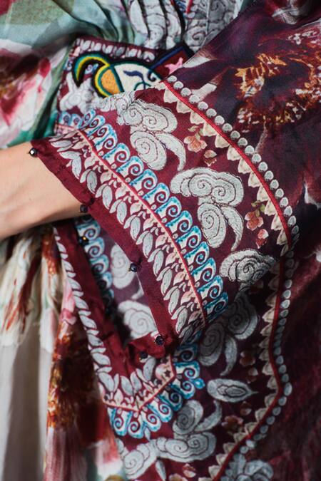 Buy_Rajdeep Ranawat_Beige Silk Embroidery V-neck Imama Floral Print 