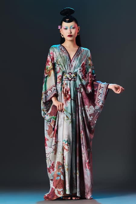 Rajdeep Ranawat Imama Kaftan Floral Print Silk Kaftan 