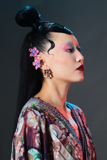 Rajdeep Ranawat_Taupe Silk Embroidery, Pearls Imama V Jewelled Belted Print _at_Aza_Fashions