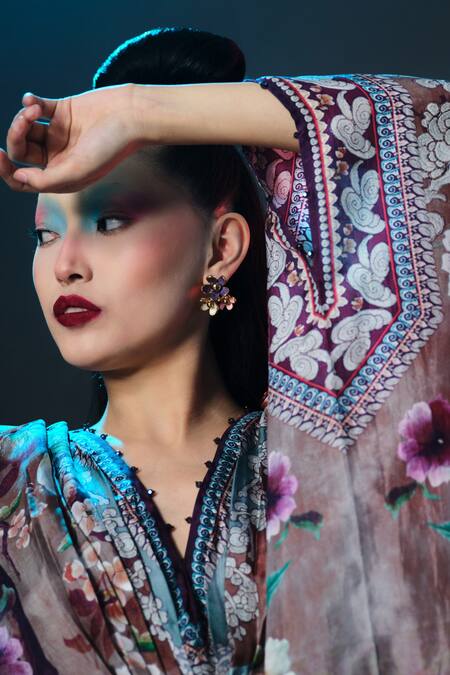 Buy_Rajdeep Ranawat_Taupe Silk Embroidery, Pearls Imama V Jewelled Belted Print 