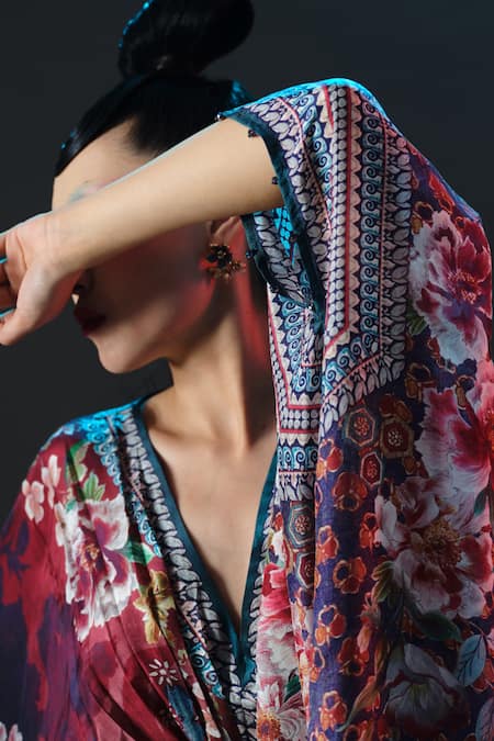 Shop_Rajdeep Ranawat_Beige Silk Embroidery V-neck Imama V Printed Designer 