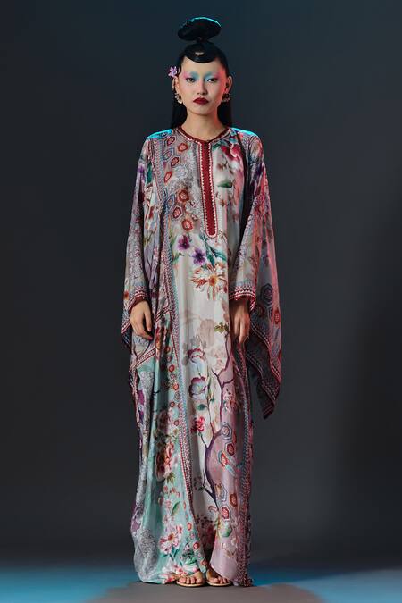 Rajdeep Ranawat Beige Silk Round Neck Beatrice Printed Boxy Online at Aza Fashions Rajdeep Ranawat_Beige Silk Round Neck Beatrice Printed Boxy _Online_at_Aza_Fashions