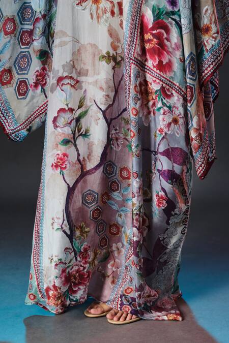 Rajdeep Ranawat Beige Silk Round Neck Beatrice Printed Boxy at Aza Fashions Rajdeep Ranawat_Beige Silk Round Neck Beatrice Printed Boxy _at_Aza_Fashions