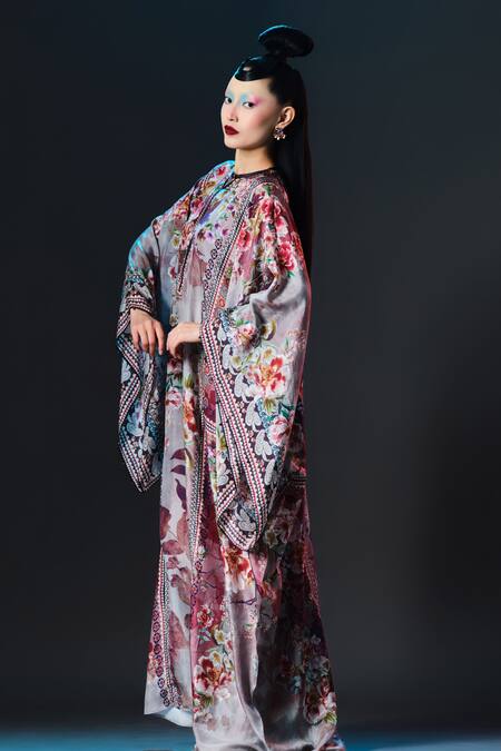 Rajdeep Ranawat Taupe Silk Round Neck Printed Boxy Online at Aza Fashions Rajdeep Ranawat_Taupe Silk Round Neck Printed Boxy _Online_at_Aza_Fashions