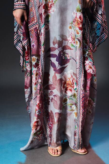 Rajdeep Ranawat Taupe Silk Round Neck Printed Boxy at Aza Fashions Rajdeep Ranawat_Taupe Silk Round Neck Printed Boxy _at_Aza_Fashions