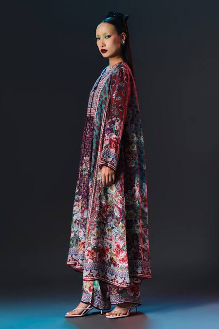 Rajdeep Ranawat_Multi Color Silk Embroidery Keyhole Neck, Anisha Printed _Online_at_Aza_Fashions