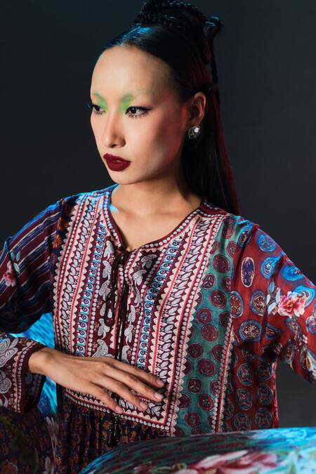 Buy_Rajdeep Ranawat_Multi Color Silk Embroidery Keyhole Neck, Anisha Printed _Online_at_Aza_Fashions