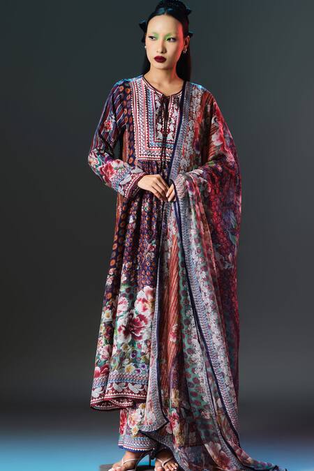 Shop_Rajdeep Ranawat_Multi Color Silk Embroidery Keyhole Neck, Anisha Printed _Online_at_Aza_Fashions