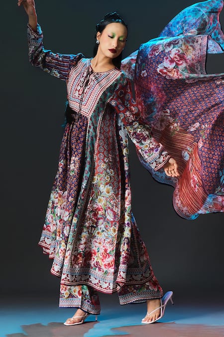 Rajdeep Ranawat_Multi Color Silk Embroidery Keyhole Neck, Anisha Printed _at_Aza_Fashions