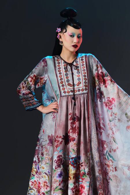 Rajdeep Ranawat_Brown Printed Kota Silk _Online_at_Aza_Fashions