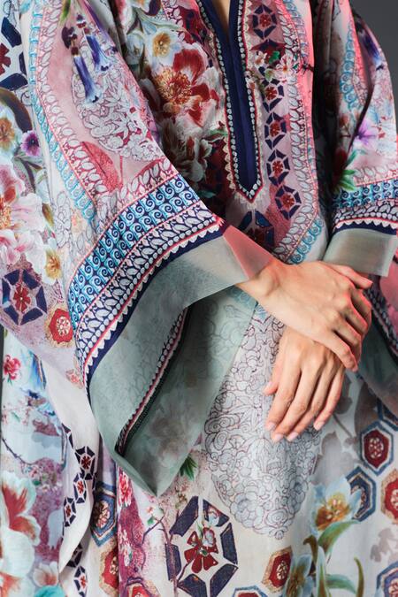 Rajdeep Ranawat_Beige Silk V-neck Olivia Floral Print _at_Aza_Fashions