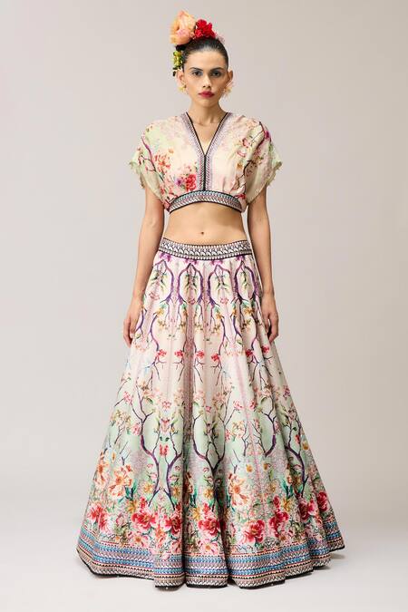 Rajdeep Ranawat_Green Neerja Leela With Blouse Crystallised Printed And Crop Top _Online_at_Aza_Fashions