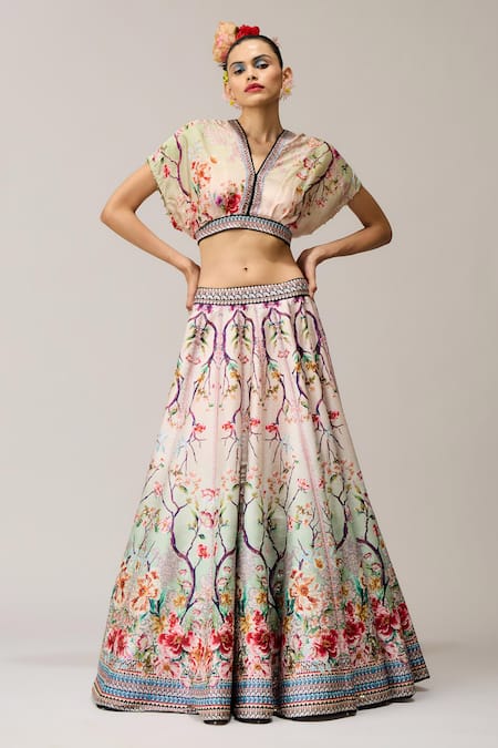 Rajdeep Ranawat Neerja Leela Lehenga With Blouse Crystallised Printed Lehenga & Crop Top 