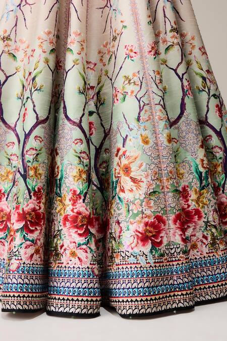 Shop_Rajdeep Ranawat_Green Neerja Leela With Blouse Crystallised Printed And Crop Top _Online_at_Aza_Fashions