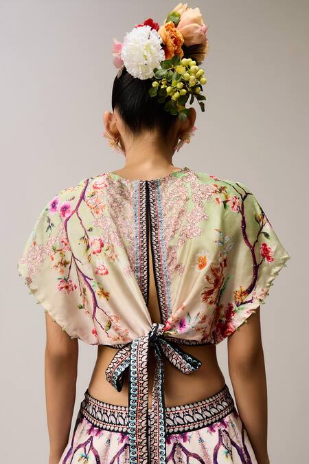 Rajdeep Ranawat_Green Neerja Leela With Blouse Crystallised Printed And Crop Top _at_Aza_Fashions