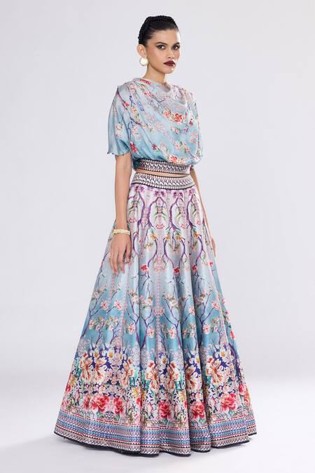 Shop_Rajdeep Ranawat_Slate Varsha Leela With Blouse Crystallised Printed Set _Online_at_Aza_Fashions