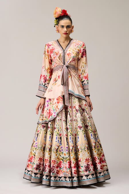 Rajdeep Ranawat_Beige Polyester, Gomti Leela Crystallised Printed _at_Aza_Fashions