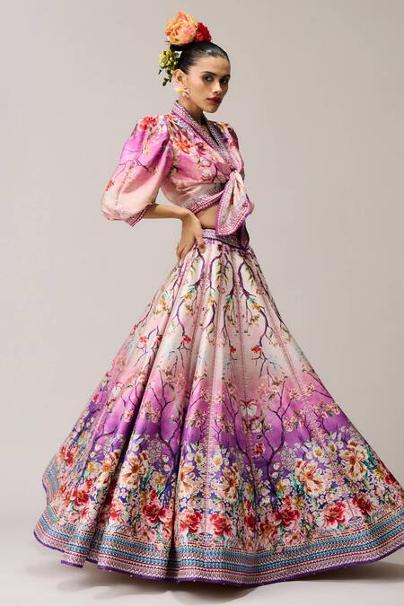 Buy_Rajdeep Ranawat_Lavender Polyester, Dupion, Rubali Leela And Pink Printed _Online_at_Aza_Fashions