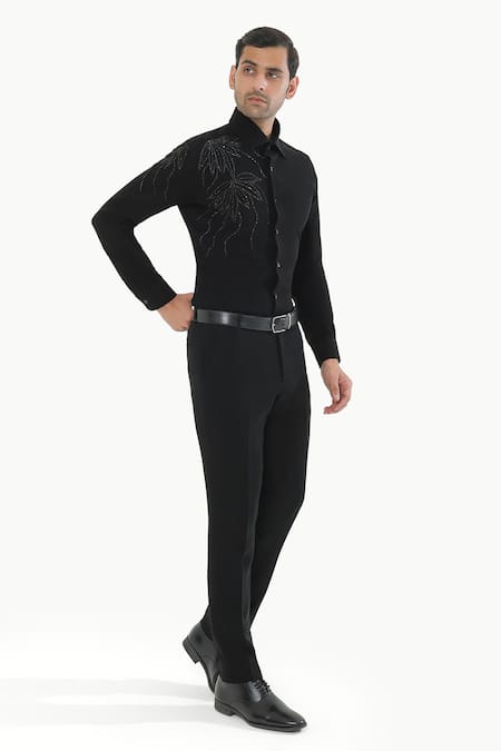 Shop_Kustomeyes_Black Rayon Embroidery The Noir Lotus Shirt _Online_at_Aza_Fashions