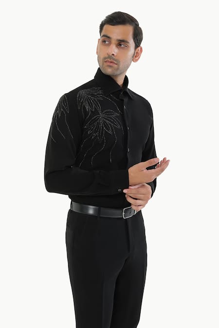 Kustomeyes_Black Rayon Embroidery The Noir Lotus Shirt _at_Aza_Fashions