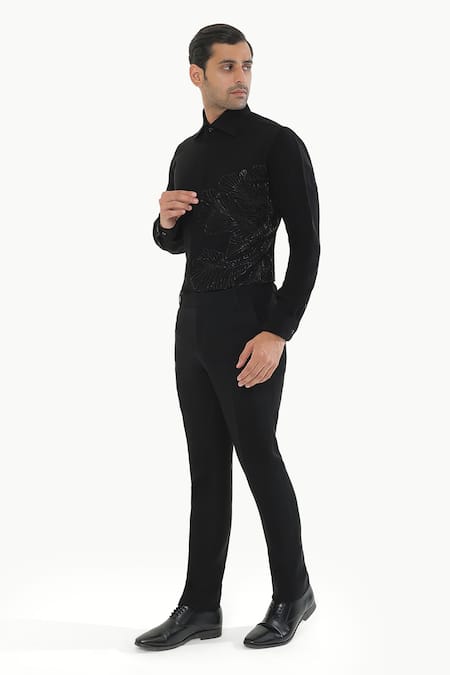Kustomeyes_Black Rayon Embroidery Midnight Bloom Designer Shirt With _Online_at_Aza_Fashions