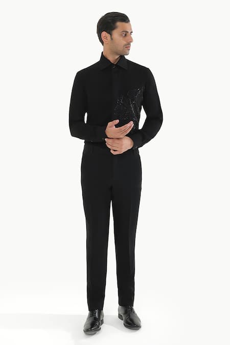 Kustomeyes Black Rayon Embroidery Midnight Bloom Designer Shirt With 