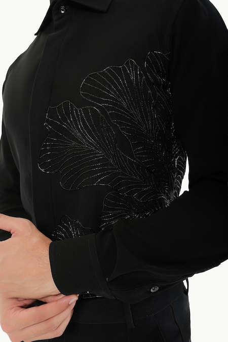 Shop_Kustomeyes_Black Rayon Embroidery Midnight Bloom Designer Shirt With _Online_at_Aza_Fashions