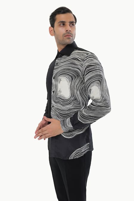 Buy_Kustomeyes_Black Cotton Designer Shirt _Online_at_Aza_Fashions