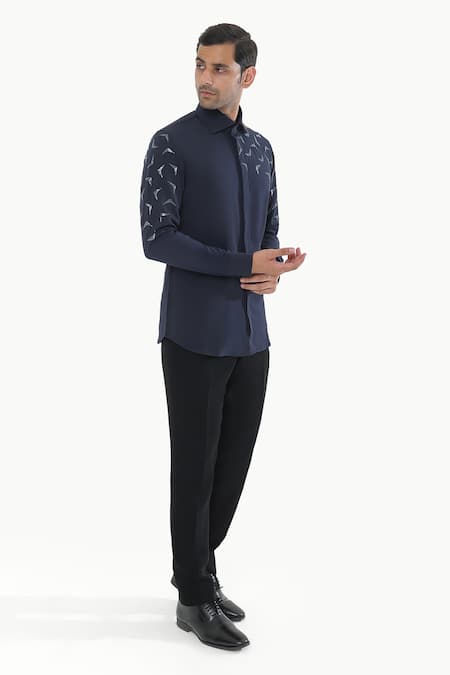 Kustomeyes_Blue Embroidery Electric Echo Designer Shirt _Online_at_Aza_Fashions