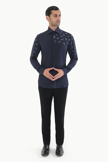 Shop_Kustomeyes_Blue Embroidery Electric Echo Designer Shirt _Online_at_Aza_Fashions
