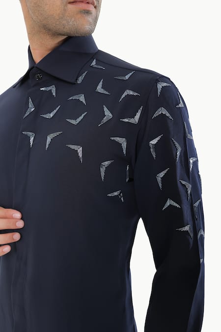 Kustomeyes_Blue Embroidery Electric Echo Designer Shirt _at_Aza_Fashions