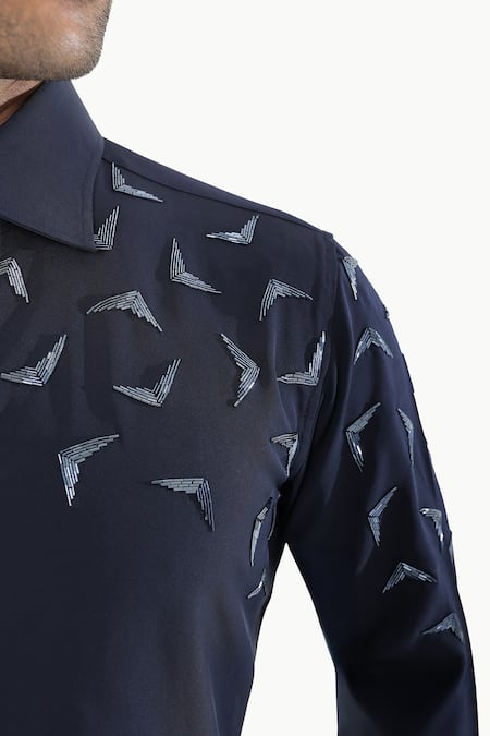 Buy_Kustomeyes_Blue Embroidery Electric Echo Designer Shirt 