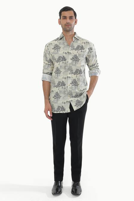 Kustomeyes Cream Cotton Savanna Shade Printed Shirt 