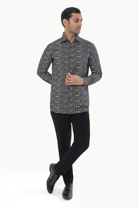 Kustomeyes Black Cotton Ink Theory Designer Printed Shirt 