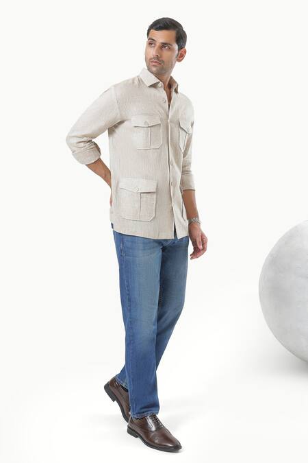 Kustomeyes Beige Linen Desert Scout Pure Designer Shirt Online at Aza Fashions Kustomeyes_Beige Linen Desert Scout Pure Designer Shirt _Online_at_Aza_Fashions